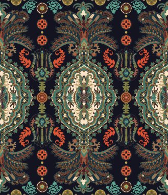 Vektör seamless modeli. Hint çiçek süsleme. Renkli dekoratif duvar kağıdı. Vektör çizim web, tekstil, kumaş, kapak, baskı, kağıt ambalaj, davet için