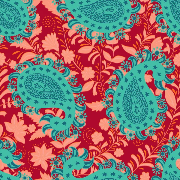 Patrón oriental sin costura vectorial. Paisley y flores. Diseño colorido para textil, tela, invitación, tela, cubierta, papel de embalaje — Vector de stock
