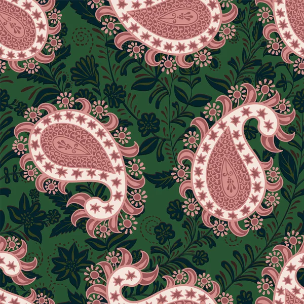 Patrón Oriental Sin Costura Vectorial Paisley Flores Diseño Colorido Para — Vector de stock