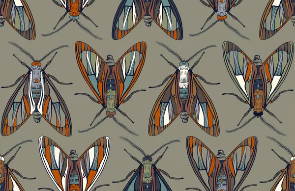 Padrão ornamental vetorial com borboletas. Fundo simétrico com insetos. Design para têxteis, tecido, capa, papel de parede, pano de fundo, web —  Vetores de Stock