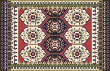 Halı, halı, tapis için renkli süs vektör tasarımı. İran halısı, tekstil. Geometrik çiçek fon. Dekoratif elemanları ile Arap süs. Halk milli süsü ile Türk halısı