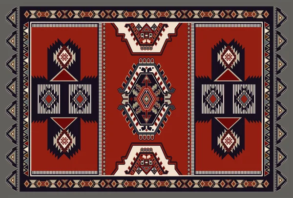 Diseño colorido del vector para la alfombra, la toalla, la alfombra, el textil, la tela, la cubierta, la estera del yoga. Motivos decorativos estilizados florales. Diseño floral étnico rectangular con centro ornamental. Adorno étnico simétrico — Vector de stock