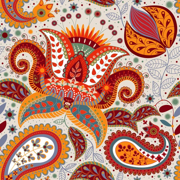 Colorato motivo floreale decorativo per tessile, copertina, carta da parati, tessuto. Sfondo vettoriale etnico con elementi geometrici. Sfondo decorativo indiano. Illustrazione vettoriale, batik astratto indonesia — Vettoriale Stock