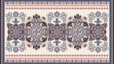 Kilim, halı, tapis için renkli süs vektör tasarımı. Pers halısı, tekstil. Geometrik çiçek zemin. Dekoratif unsurlar ile soyut süsleme. Soyut dikdörtgen geometrik halı