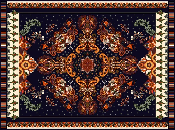 Diseño colorido vector árabe para alfombra, toalla, alfombra, tela, cubierta. Brillantes motivos decorativos estilizados florales. Diseño floral étnico rectangular con centro ornamental. Alfombra de plantilla vectorial — Vector de stock