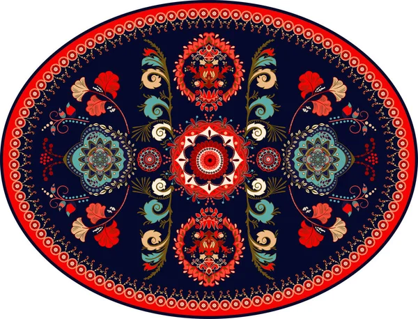 明亮多彩的椭圆形波斯矢量设计地毯，地毯，奖章。几何花卉背景。阿拉伯装饰与装饰元素。椭圆形土耳其地毯与民间民族装饰 — 图库矢量图片