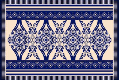 Halı, havlu, halı, tekstil, kumaş, kapak için mavi ve beyaz vektör tasarımı. Çiçek stilize dekoratif motifler. Süs merkezi ile dikdörtgen etnik çiçek şablonu. Türkiye çiçek süsü