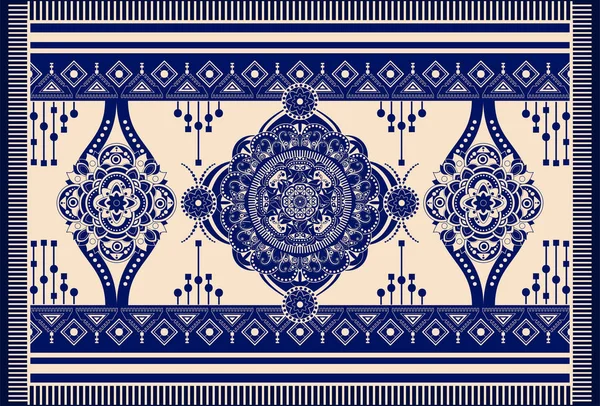 Diseño vectorial azul y blanco para alfombra, toalla, alfombra, textil, tela, cubierta. Motivos decorativos estilizados florales. Plantilla floral étnica rectangular con centro ornamental. Adorno floral de Turquía — Vector de stock