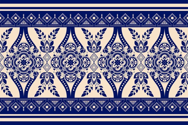 Conception vectorielle sans couture bleue et blanche pour tapis, serviette, tapis, textile, tissu, couverture. Motifs décoratifs stylisés floraux. Design floral ethnique rectangulaire avec centre ornemental. Ornement floral Turquie — Image vectorielle