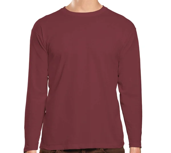 High Resolution Front View Long Sleeve Tshirt Mock Merlot Beries — Stock Photo, Image