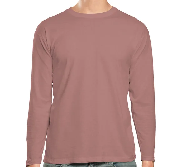 High Resolution Front View Long Sleeve Tshirt Mock Ash Rose — Stock Photo, Image