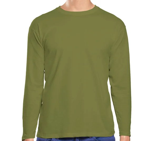 High Resolution Front View Long Sleeve Tshirt Mock Gold Guacamole — Stock Photo, Image