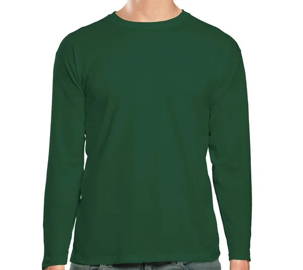 Yüksek Çözünürlüklü Görünüm Uzun Kollu Tshirt Yeşil Eden Renk Mock — Stok fotoğraf