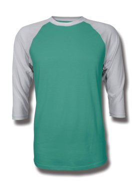 Bu Ön Görünüm Üç Çeyrek Kollu Beyzbol Tshirt Mock Up Mavi Arcadia Renk içine grafik yapıştırma, Vitrin bir grafik tasarım yanlısı gibi tasarımlar