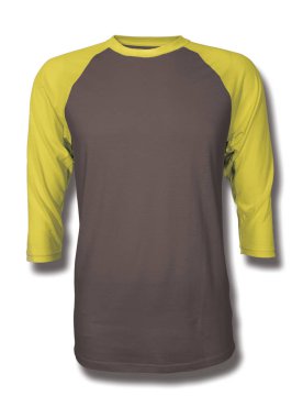 Bu Ön Görünüm Üç Çeyrek Kollu Beyzbol Tshirt Mock Up Chicory Kahve Renk içine grafik yapıştırma, Vitrin bir grafik tasarım yanlısı gibi tasarımlar