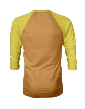 Vitrin bir grafik tasarım pro gibi, bu Back View Üç Çeyrek Kollu Beyzbol Tshirt Mock Up Tereyağı Scotch Renk şablonları güzellik tasarımı ekleyerek.