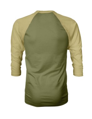 Vitrin bir grafik tasarım pro gibi, bu Back View Üç Çeyrek Kollu Beyzbol Tshirt Mock Up Altın Guacamole Renk şablonları için güzellik tasarımı ekleyerek.