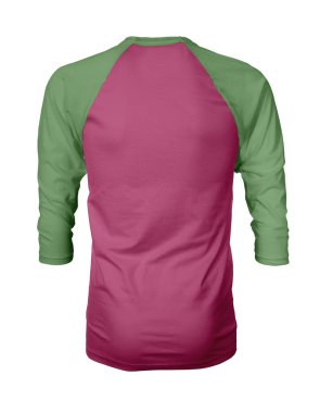 Vitrin bir grafik tasarım pro gibi, bu Back View Üç Çeyrek Kollu Beyzbol Tshirt Mock Up Pembe Tavus Kuşu Renk şablonları için güzellik tasarımı ekleyerek.