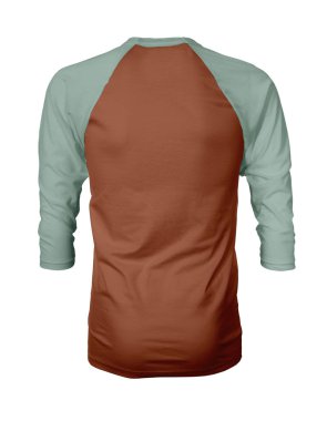 Vitrin bir grafik tasarım pro gibi, bu Back View Üç Çeyrek Kollu Beyzbol Tshirt Mock Up Pottery Clay Color şablonları için güzellik tasarımı ekleyerek.