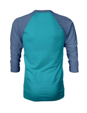 Bu Back View Üç Çeyrek Kollu Beyzbol Tshirt Mock Up Tüplü Mavi Renk şablonları için güzellik tasarımı ekleyerek, bir grafik tasarım yanlısı gibi kendi tasarımları vitrin.