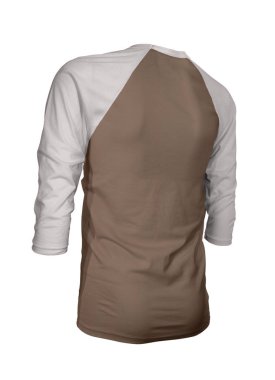 Markanızın logosunu bu Köşeli Üç Kollu Beyzbol tişörtünün üzerinde gösterin. Kraliyet Kahverengi Rengi ile Mock Up. Web siteleriniz ve basılı pazarlama materyalleriniz için