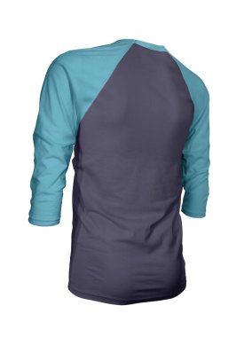 Markanızın logosunu bu Köşeli Üç Kollu Beyzbol tişörtünün üzerinde gösterin Mavi Tutulma Rengi ile Mock Up. Web siteleriniz ve basılı pazarlama materyalleriniz için