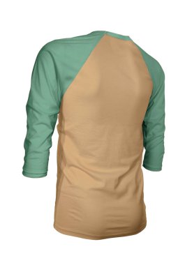 Markanızın logosunu bu Açı Arkalı Üç Çeyrek Kollu Beyzbol Tişörtü 'nde gösterin. Meşe renkli Mock Up. Web siteleriniz ve basılı pazarlama materyalleriniz için