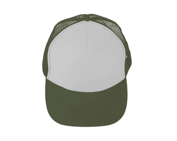 令人印象深刻的向上视图现实的帽子造型在Terrarium Moss颜色 将你的品牌设计或标志添加到这个现实的帽子模型上 — 图库照片