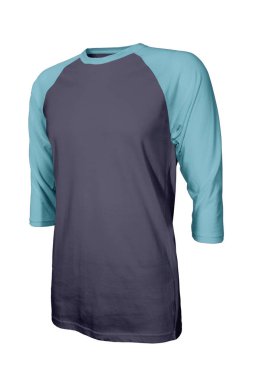 Bu Üç Çeyrek Kollu Beyzbol Tişörtü Mavi Tutulma Rengi 'nde kendi logonuzu gösterin. Elbiselerinizi bu fotorealistik modelle karşıdan karşıya geçirin.