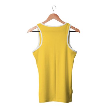 Bu Arka Görünüm Erkek Üstü Tişörtü Askısı ile Asılı Mavi Renk Basit ve modern boş bir şablon.