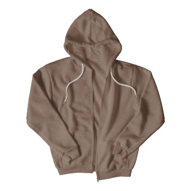Tasarımınızı profesyonel ve göz alıcı ürün resimleriyle gösterin, bu Ön Görünüm Lüks Kapüşonlu Mockup ile Tam Kahverengi Fermuarlı.