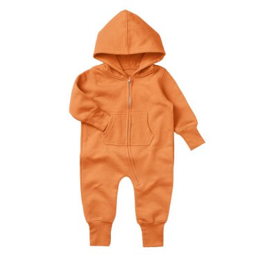 Give a professional touch to your design with this Front View Beautiful Baby Fleece Mock Up In Sun Orange Color. clipart