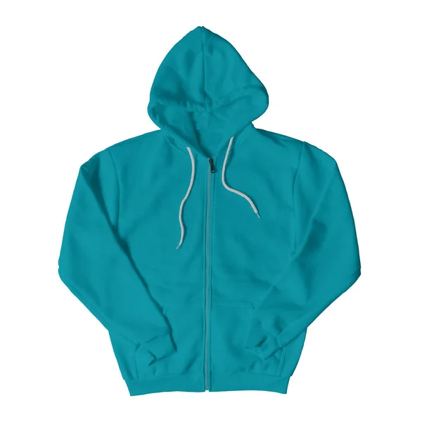 Front View Full Zipper Hoodie Mockup Scuba Blue Color Είναι — Φωτογραφία Αρχείου