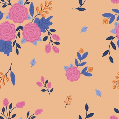 Multi ile sorunsuz çiçek desenli vektör buketleri renkli. Antika arka plan.