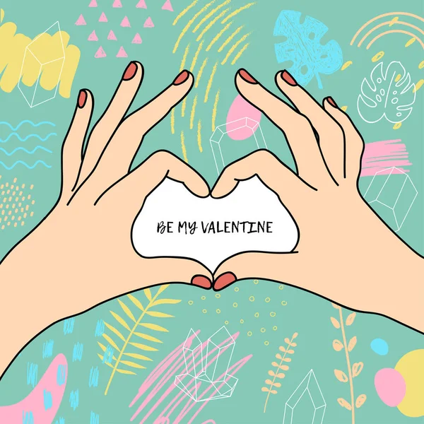Piirretty Naisten Kädet Tehdä Sydämen Merkki Abstrakti Tausta Postikortti Love — vektorikuva