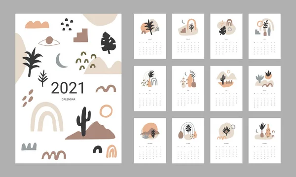 2021 Disegno Del Calendario Set Mesi Settimana Inizia Lunedì — Vettoriale Stock