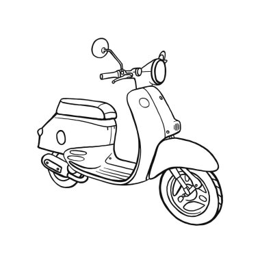 Retro scooter el çizimi. Vektör Motorsiklet çizimi