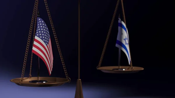 Flaggen Usa Und Israel Auf Den Schalen Der Waage Auf — Stockfoto