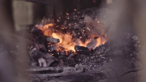 锻造和锻造工作 铁匠锻造不同的金属制品 锻造炉 — 图库视频影像