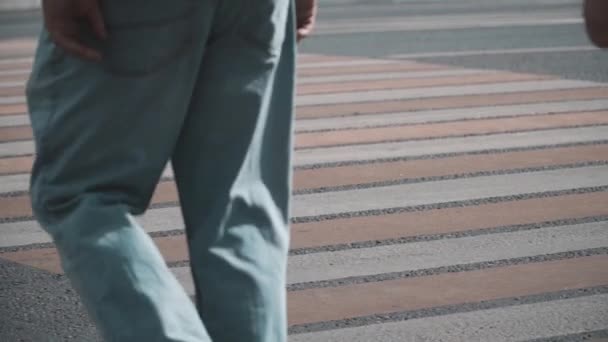 Gente Apresura Por Negocios Cruzando Cruce Peatonal Calle — Vídeo de stock