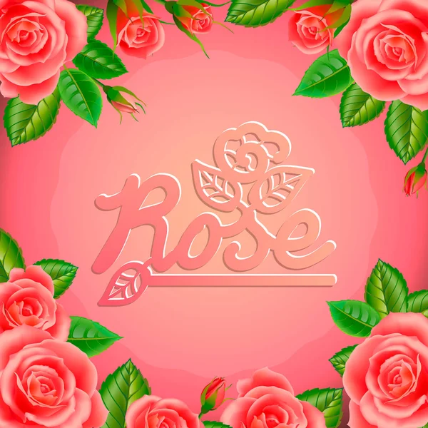 Marco de flores de rosas sobre un fondo rosa con una hermosa inscripción . — Vector de stock