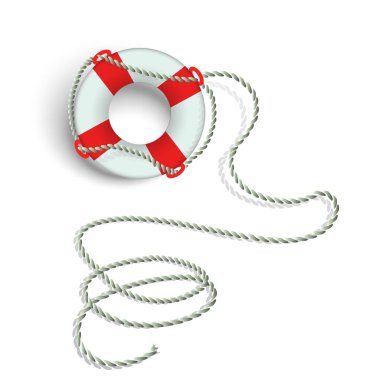 Beyaz bir arka plan üzerinde kamçı ile deniz lifebuoy.