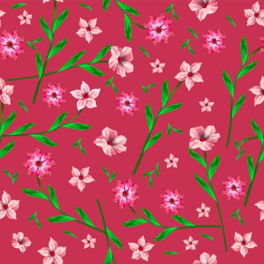 Koyu pembe arka plan üzerinde güzel çiçek seamless modeli.