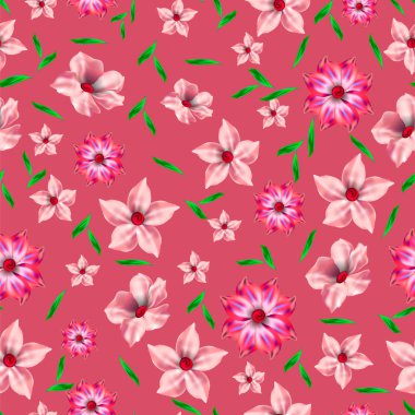 Güzel çiçek seamless modeli pembe bir arka plan üzerinde.