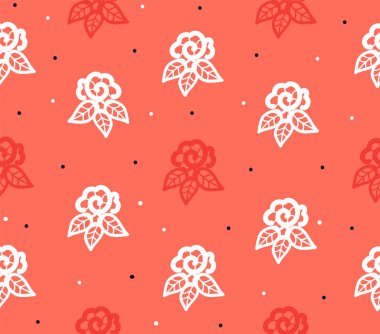 Kadınlar günü için mercan dokusal arka plan üzerine boyanmış güller ile dikişsiz desen. 