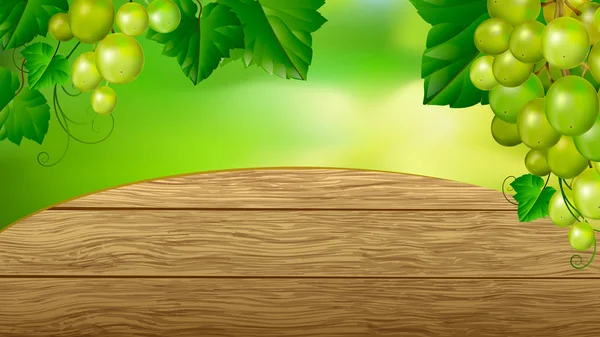 ブドウの美しいフレーム。木製の背景。デザイン用テンプレート. — ストックベクタ