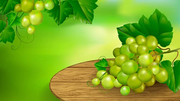 Beautiful bunch of grapes on a wooden board. — Stock Vector