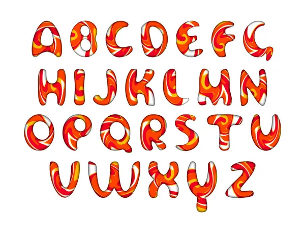 En uppsättning bokstäver i det engelska alfabetet på en vit bakgrund. Randig, karamell. — Stock vektor