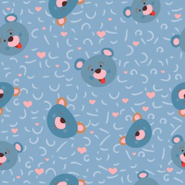 Reçelli sevimli ayıların mavi yüzleri. Vahşi orman hayvanları. Çocuk tasarımı. Dikişsiz desen.illustration.