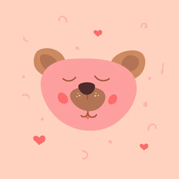 La testa di un sonnolento orso rosa. Animali selvatici della foresta. Progettazione per bambini. Illustrazione disegnata a mano . — Vettoriale Stock